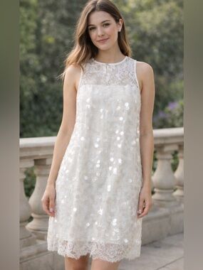 NEW Amanda Uprichard White Sequin mini Dress with lace detailing S